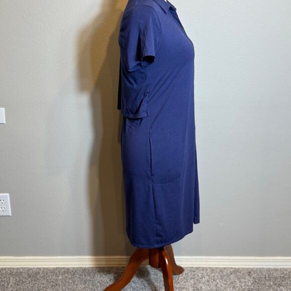 J. Jill dress Ink blue short sleeved knit open button neck layered back Sz S - Picture 3 of 9